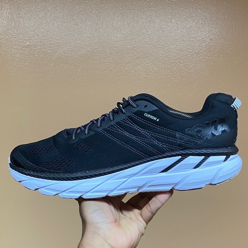 Hoka One One Clifton 6 Men’s Running Sneakers Black And White Size 14 - Picture 6 of 16